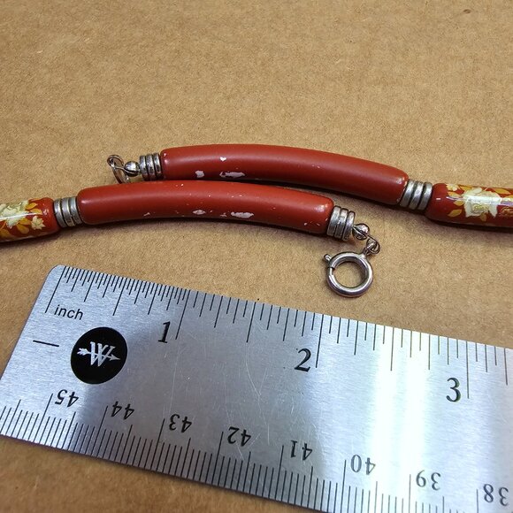 Unique Vintage Japanese Painted Floral Bead Necklace - Picture 7 of 9